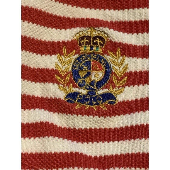 Polo Ralph Lauren‎ Striped Crest Emblem Short Sleeve Polo Mens Med USA Made Flaw - Picture 3 of 10